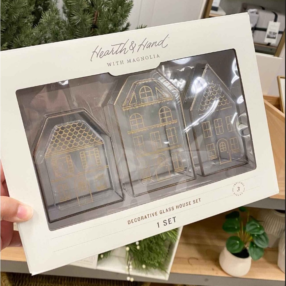 Set of 3 Decorative Glass & Brass Houses - Hearth & Hand - Picture 2 of 6